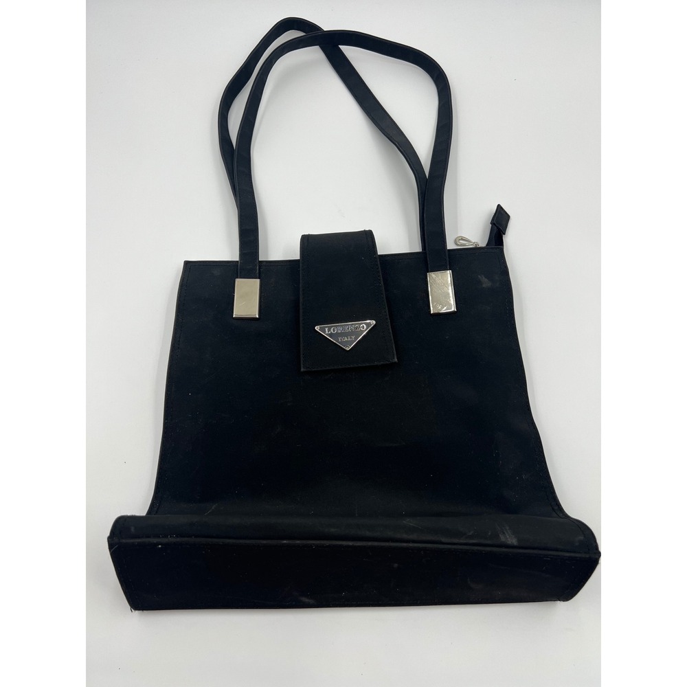 Lorenzo Italy Black Microfiber Shoulder Bag Silver Hardware Y2K Minimalist